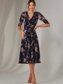 Mesh Wrap Midi Dress, Leopard Multi