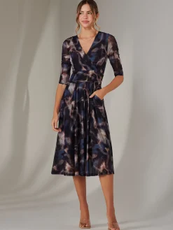 Mesh Wrap Midi Dress, Leopard Multi