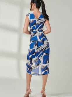 Mesh Wrap Ruched Bodycon Dress, Blue Abstract
