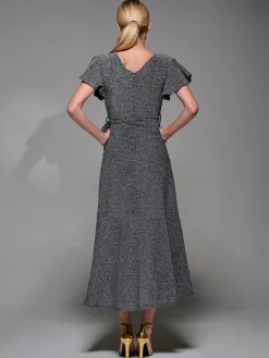 Metalic Angel Sleeve Wrap Maxi Dress Black Silver