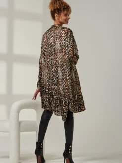 Metallic Dot Asymmetric Hem Shirt, Animal Multi