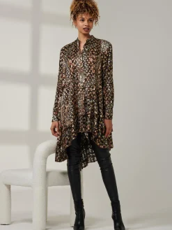 Metallic Dot Asymmetric Hem Shirt, Animal Multi