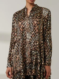 Metallic Dot Asymmetric Hem Shirt, Animal Multi