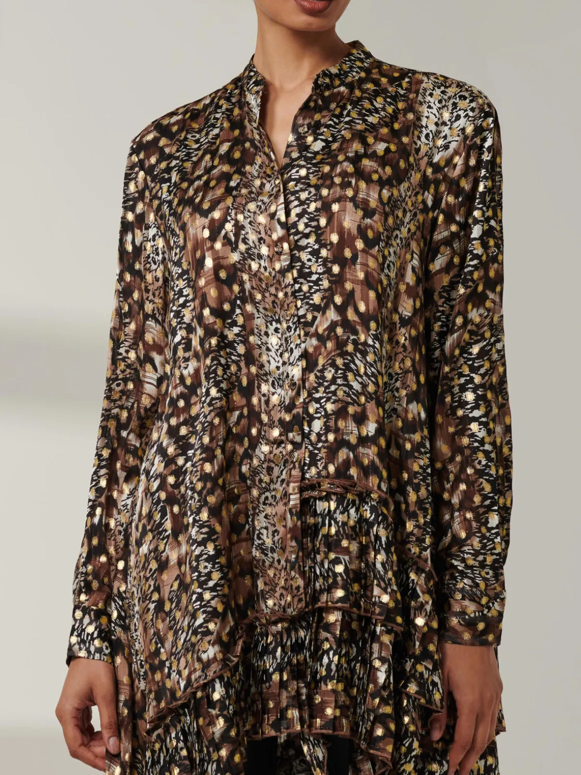 Metallic Dot Asymmetric Hem Shirt, Animal Multi