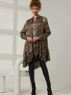 Metallic Dot Asymmetric Hem Shirt, Animal Multi