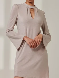 Metallic Keyhole Detail Tunic Dress, Rose Gold