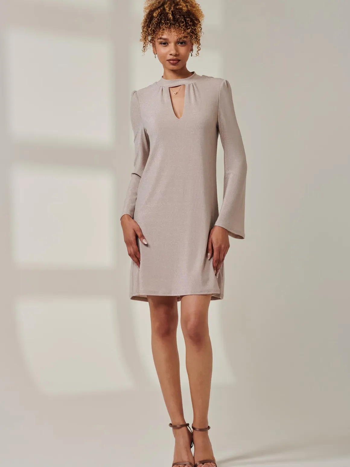 Metallic Keyhole Detail Tunic Dress, Rose Gold