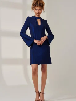 Metallic Keyhole Detail Tunic Dress, Royal Blue