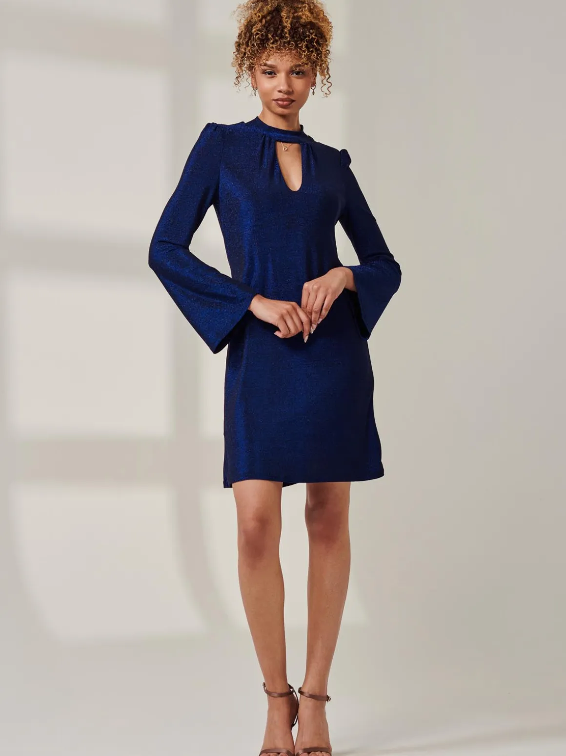 Metallic Keyhole Detail Tunic Dress, Royal Blue