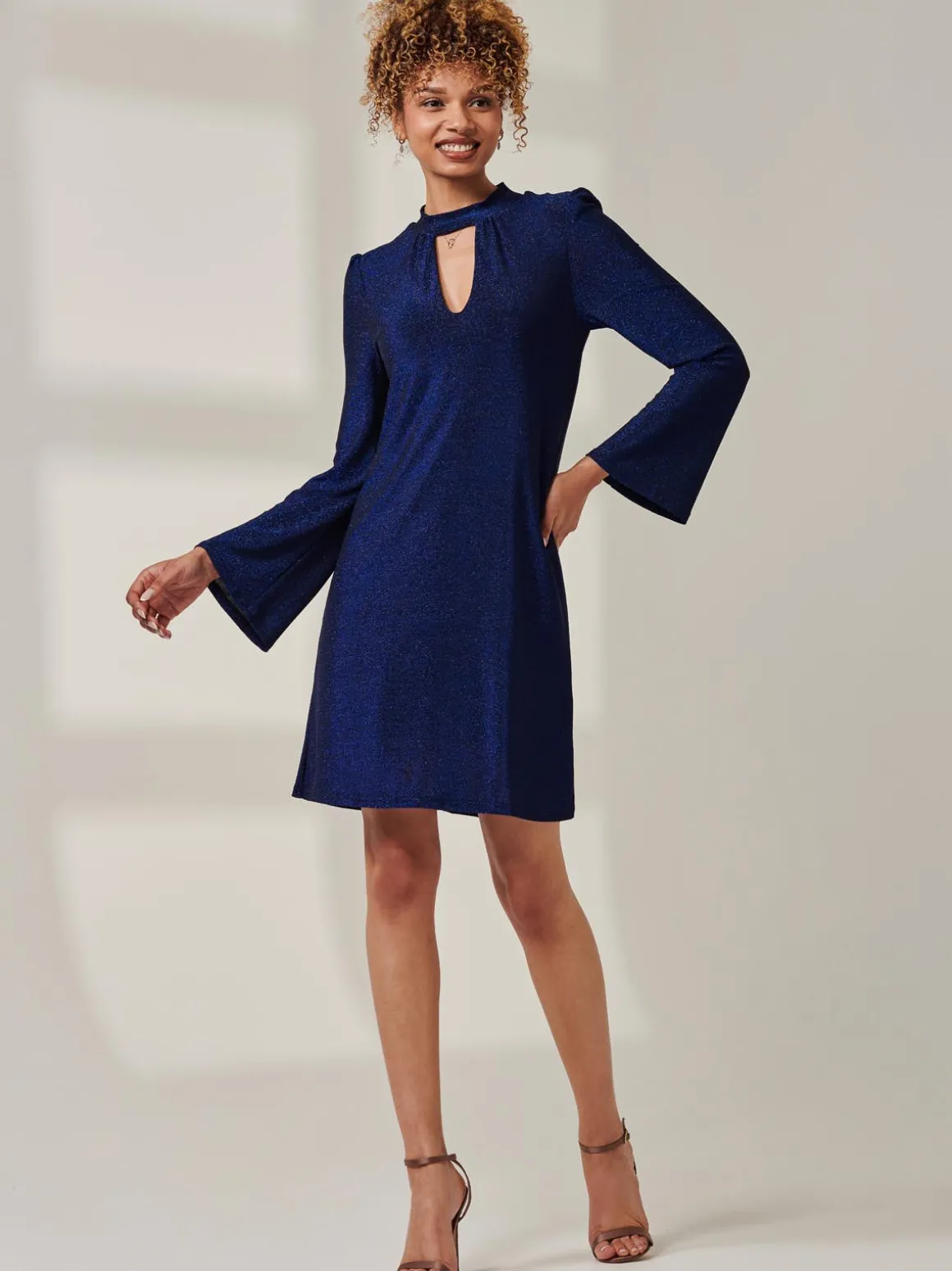 Metallic Keyhole Detail Tunic Dress, Royal Blue