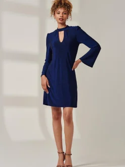 Metallic Keyhole Detail Tunic Dress, Royal Blue