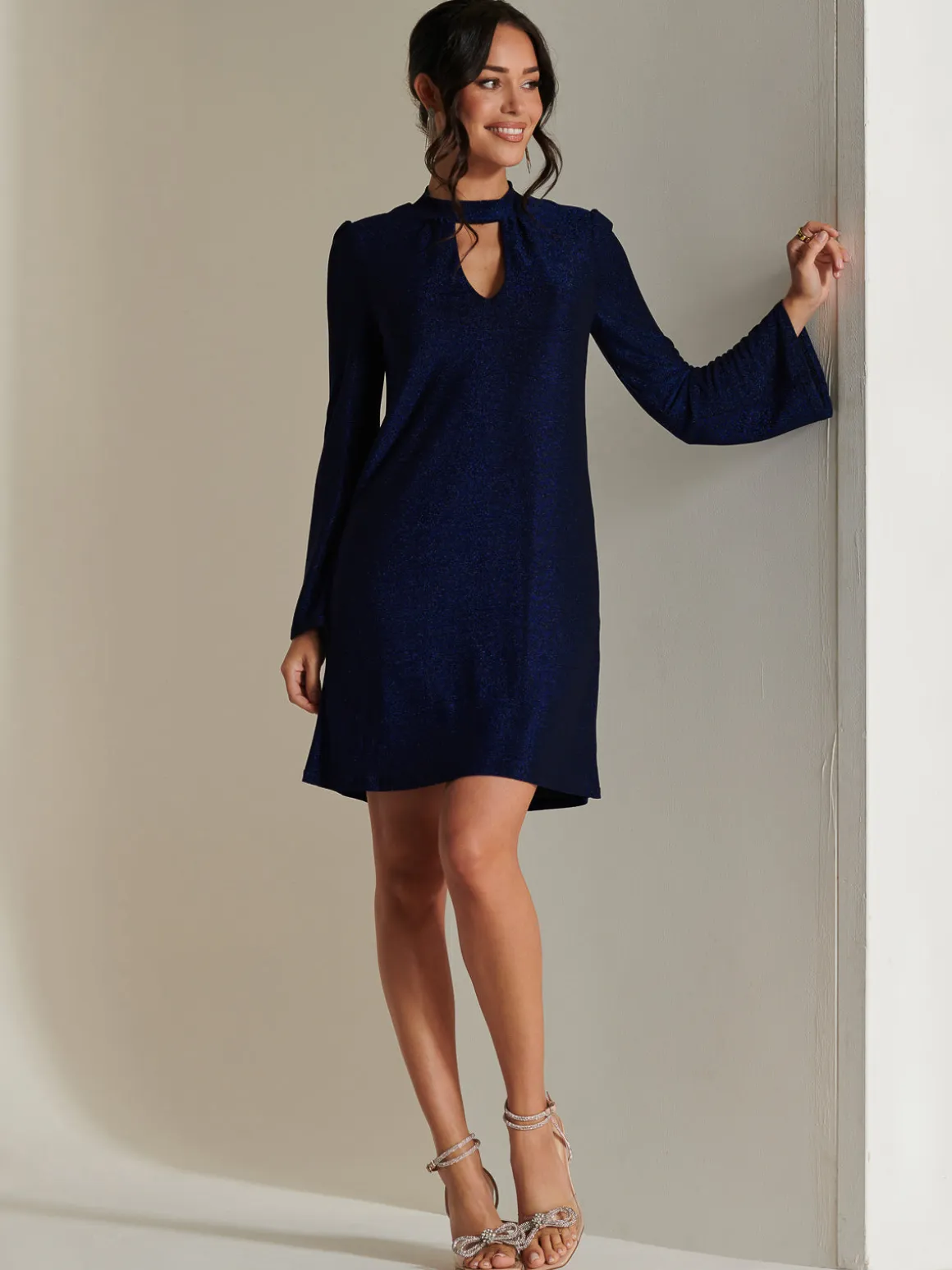 Metallic Keyhole Detail Tunic Dress, Royal Blue