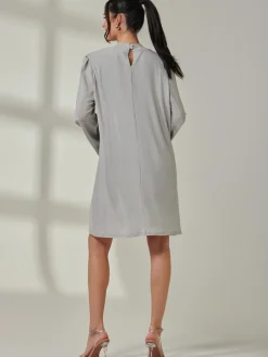 Metallic Keyhole Detail Tunic Dress, Silver