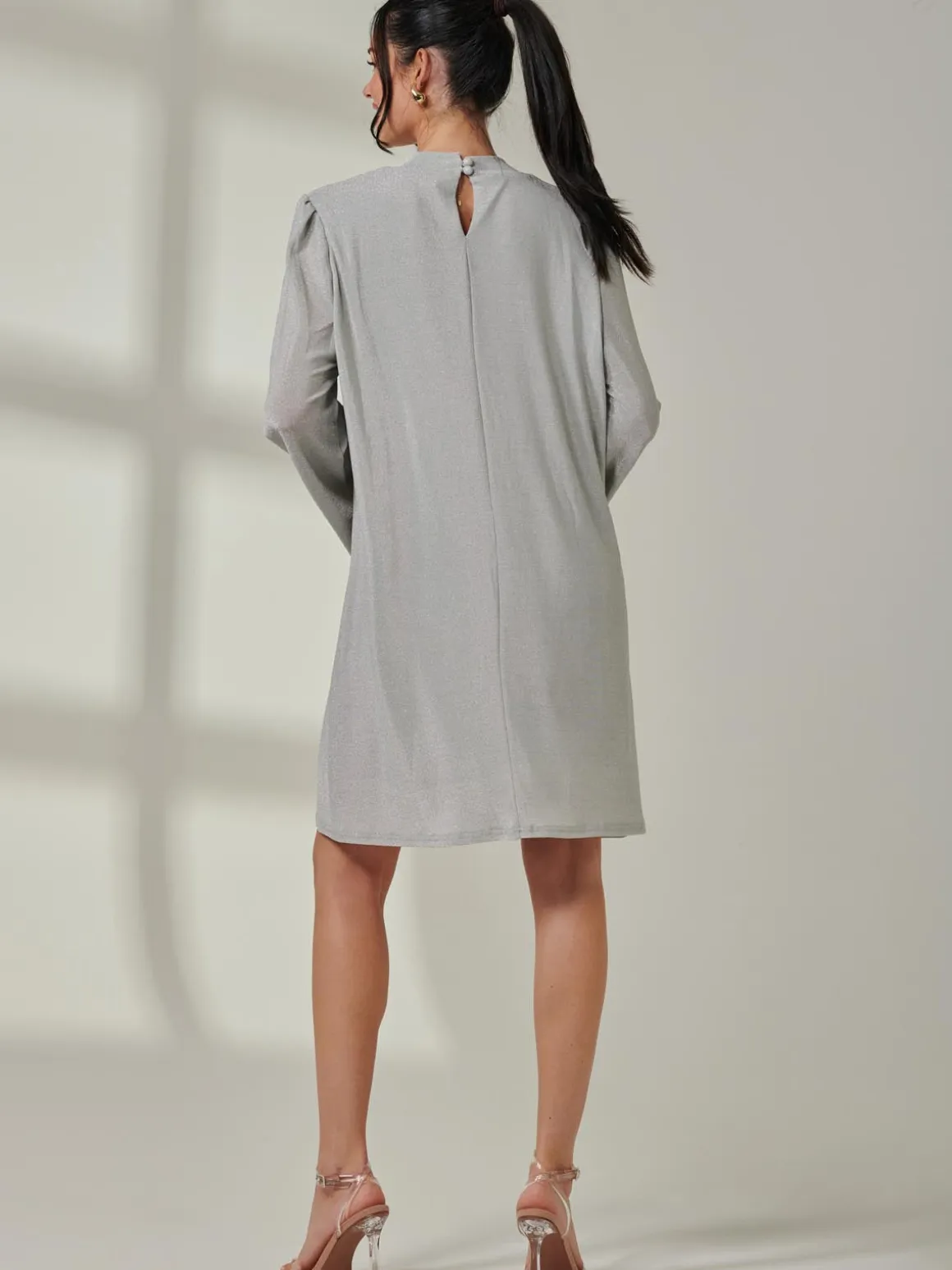 Metallic Keyhole Detail Tunic Dress, Silver