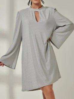 Metallic Keyhole Detail Tunic Dress, Silver