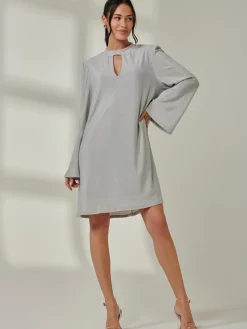 Metallic Keyhole Detail Tunic Dress, Silver