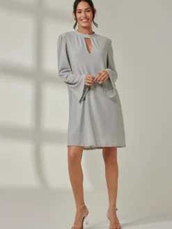 Metallic Keyhole Detail Tunic Dress, Silver