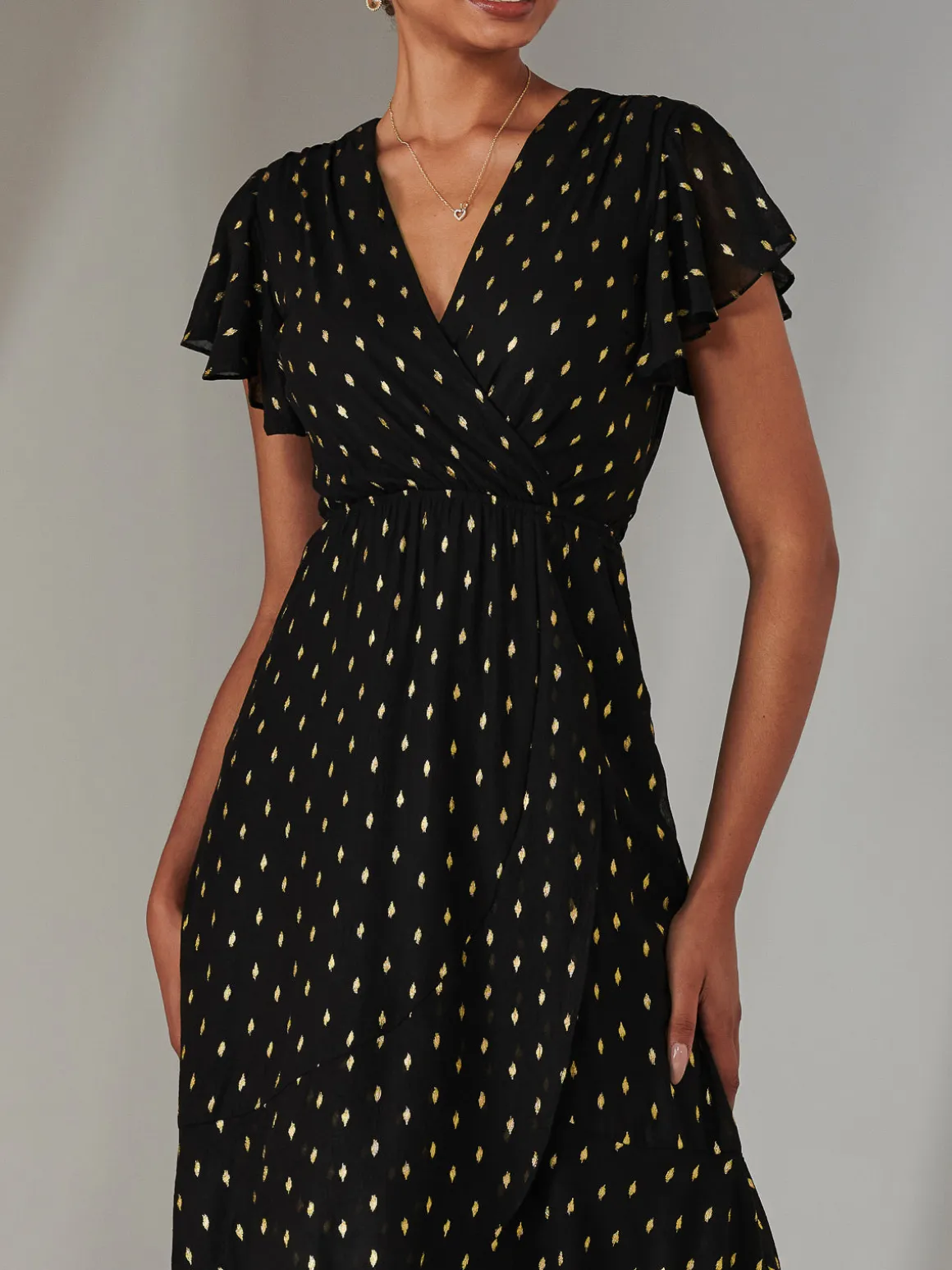 Metallic Spot Textured Chiffon Maxi Dress, Black