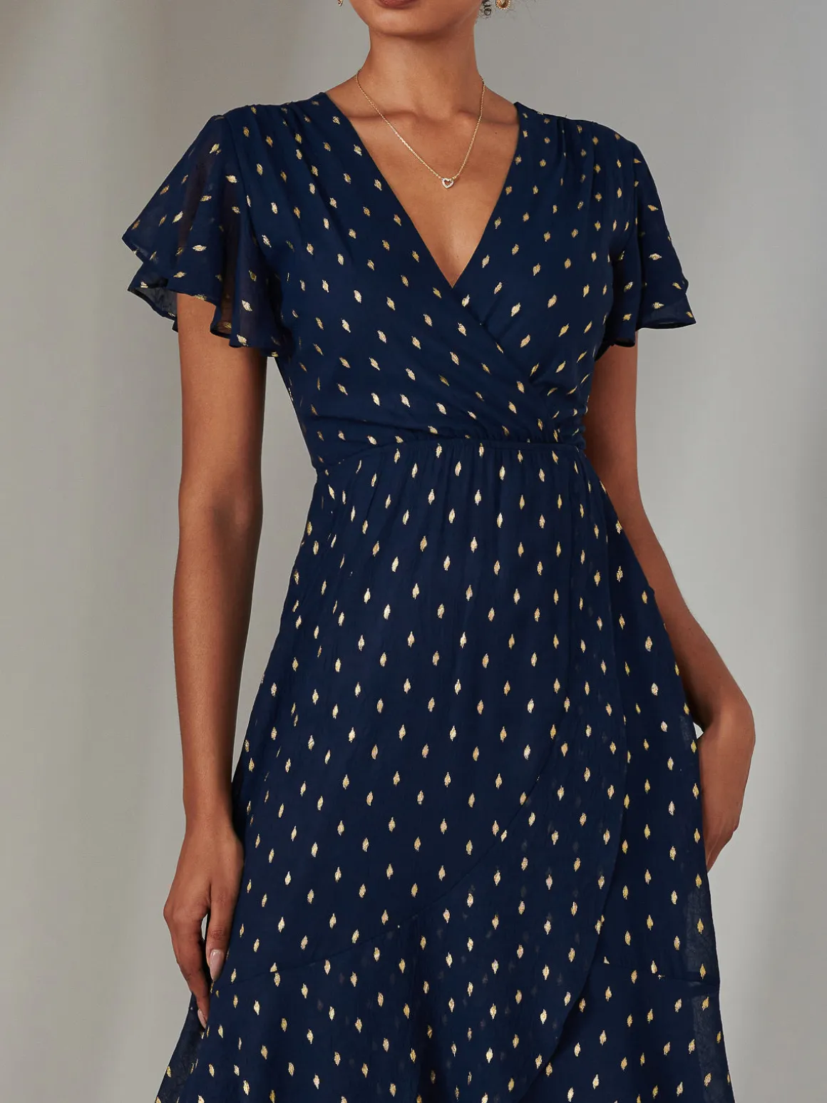Metallic Spot Textured Chiffon Maxi Dress, Navy
