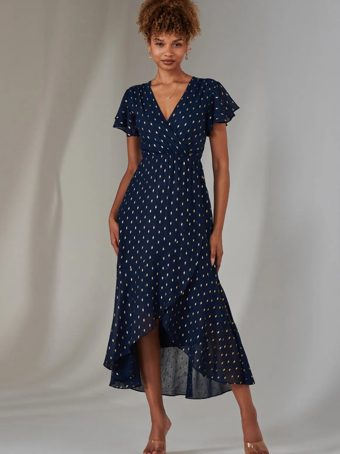 Metallic Spot Textured Chiffon Maxi Dress, Navy