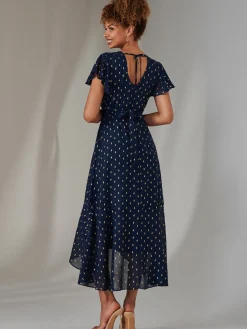 Metallic Spot Textured Chiffon Maxi Dress, Navy