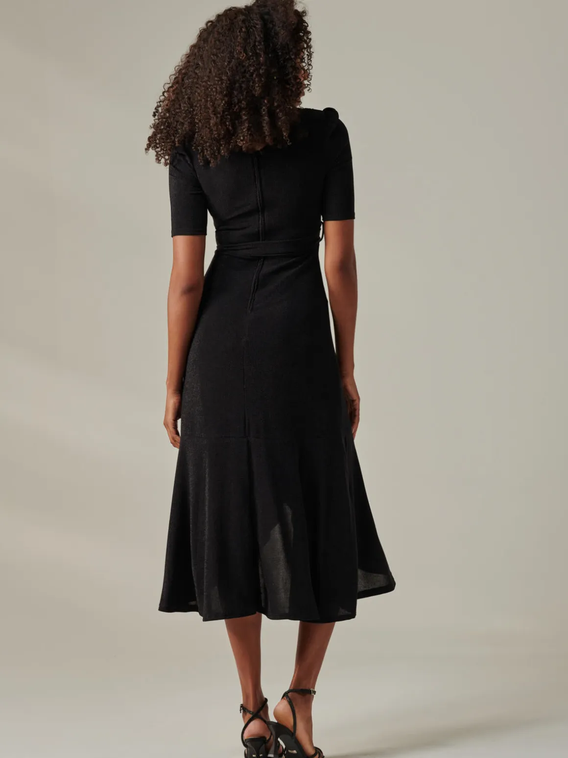 Metallic Tie Waist Wrapped Maxi Dress, Black