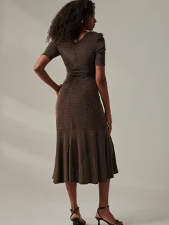 Metallic Tie Waist Wrapped Maxi Dress, Black/Gold