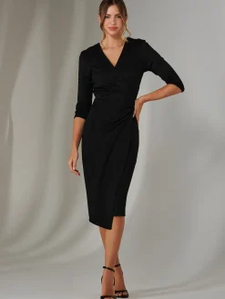 Metallic Wrap Bodycon Dress, Black