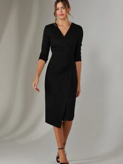 Metallic Wrap Bodycon Dress, Black