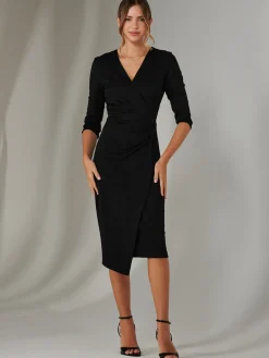Metallic Wrap Bodycon Dress, Black