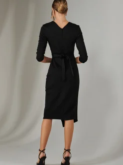 Metallic Wrap Bodycon Dress, Black