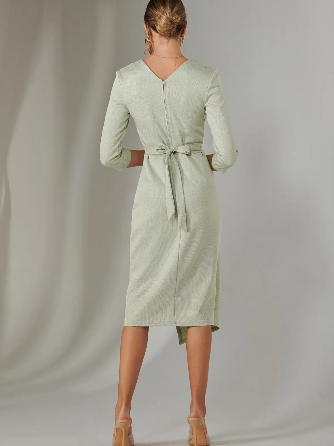 Metallic Wrap Bodycon Dress, Light Green