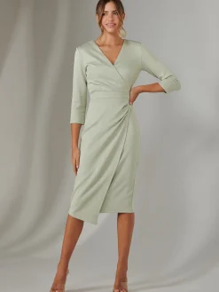 Metallic Wrap Bodycon Dress, Light Green