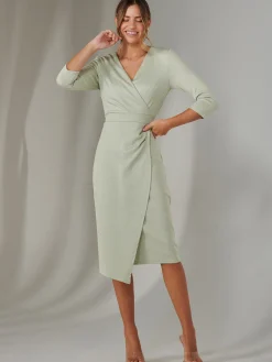 Metallic Wrap Bodycon Dress, Light Green