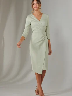 Metallic Wrap Bodycon Dress, Light Green