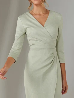 Metallic Wrap Bodycon Dress, Light Green