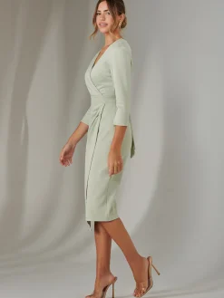 Metallic Wrap Bodycon Dress, Light Green