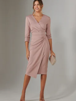 Metallic Wrap Bodycon Dress, Pink