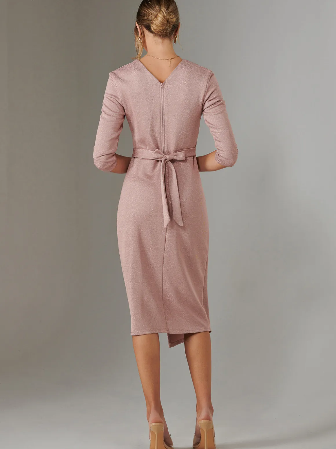 Metallic Wrap Bodycon Dress, Pink