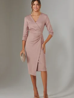Metallic Wrap Bodycon Dress, Pink