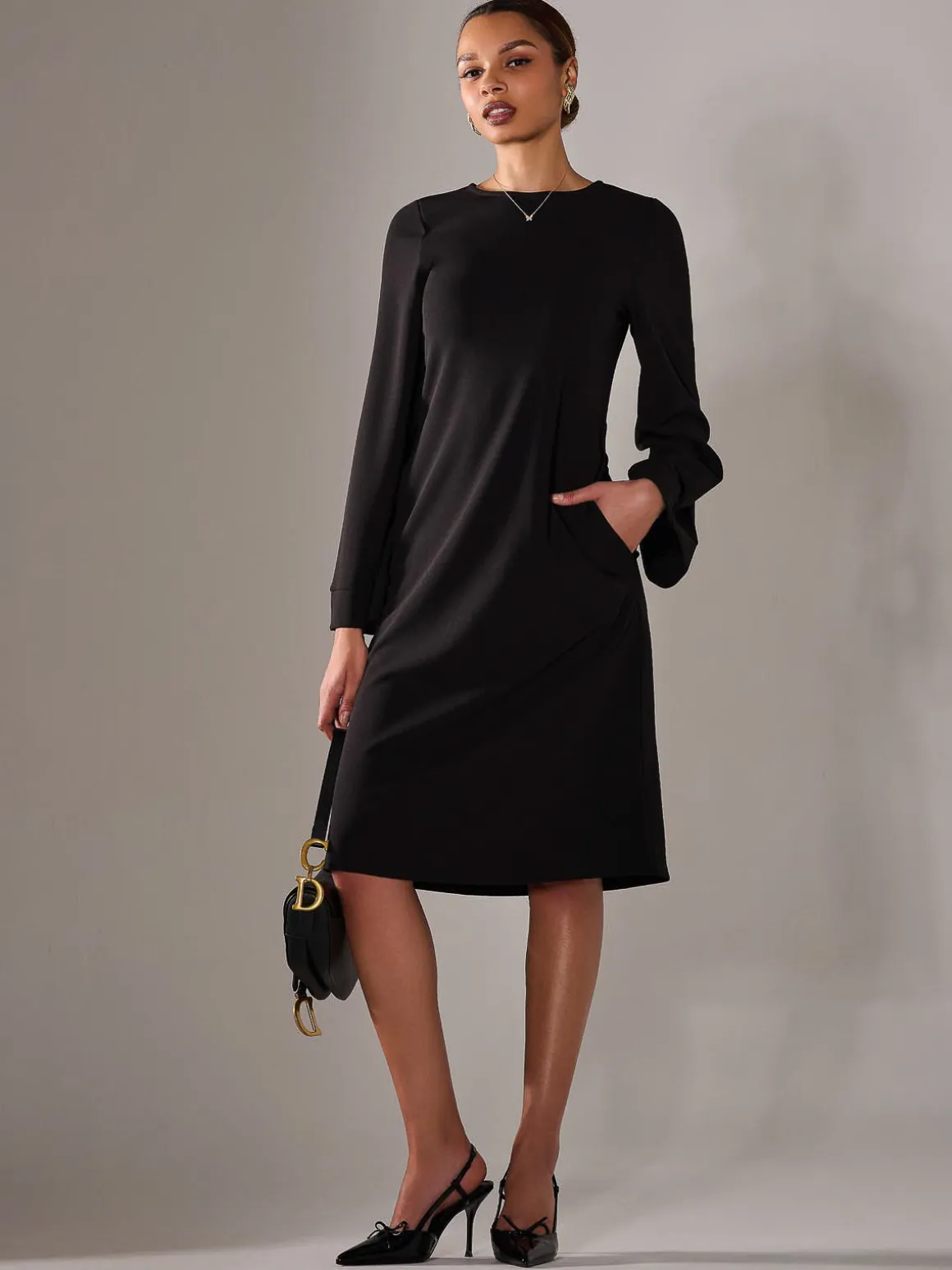 Midi A Line Dress, Black