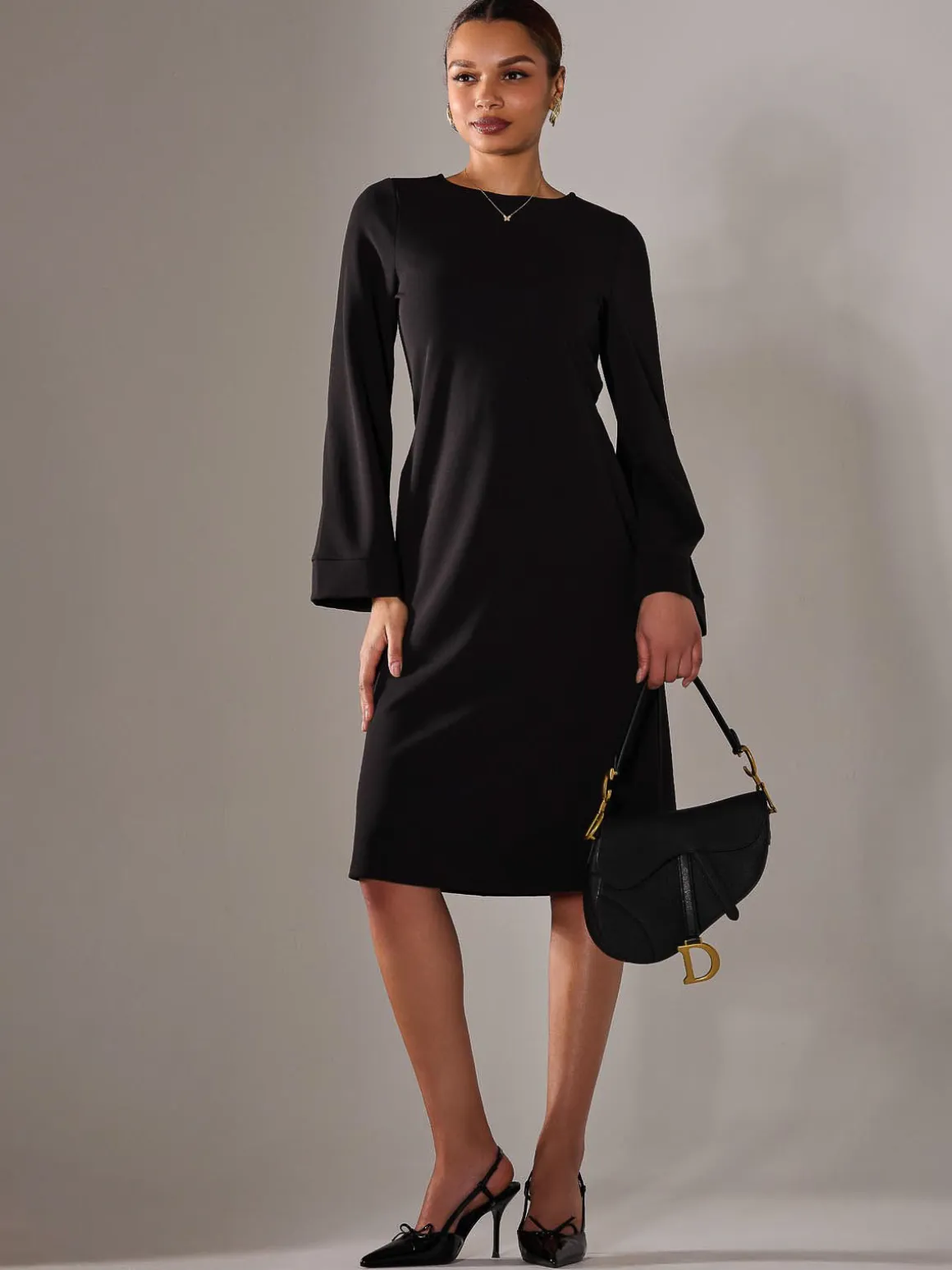 Midi A Line Dress, Black