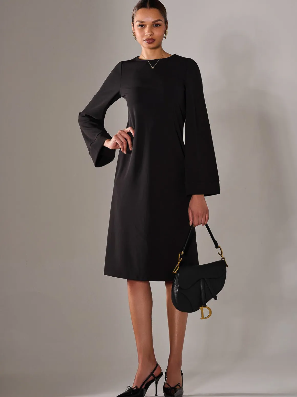 Midi A Line Dress, Black