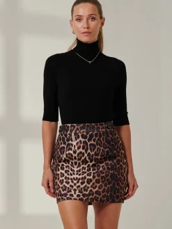 Mini Skirt With Button Detail, Black Leopard