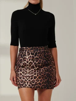 Mini Skirt With Button Detail, Black Leopard