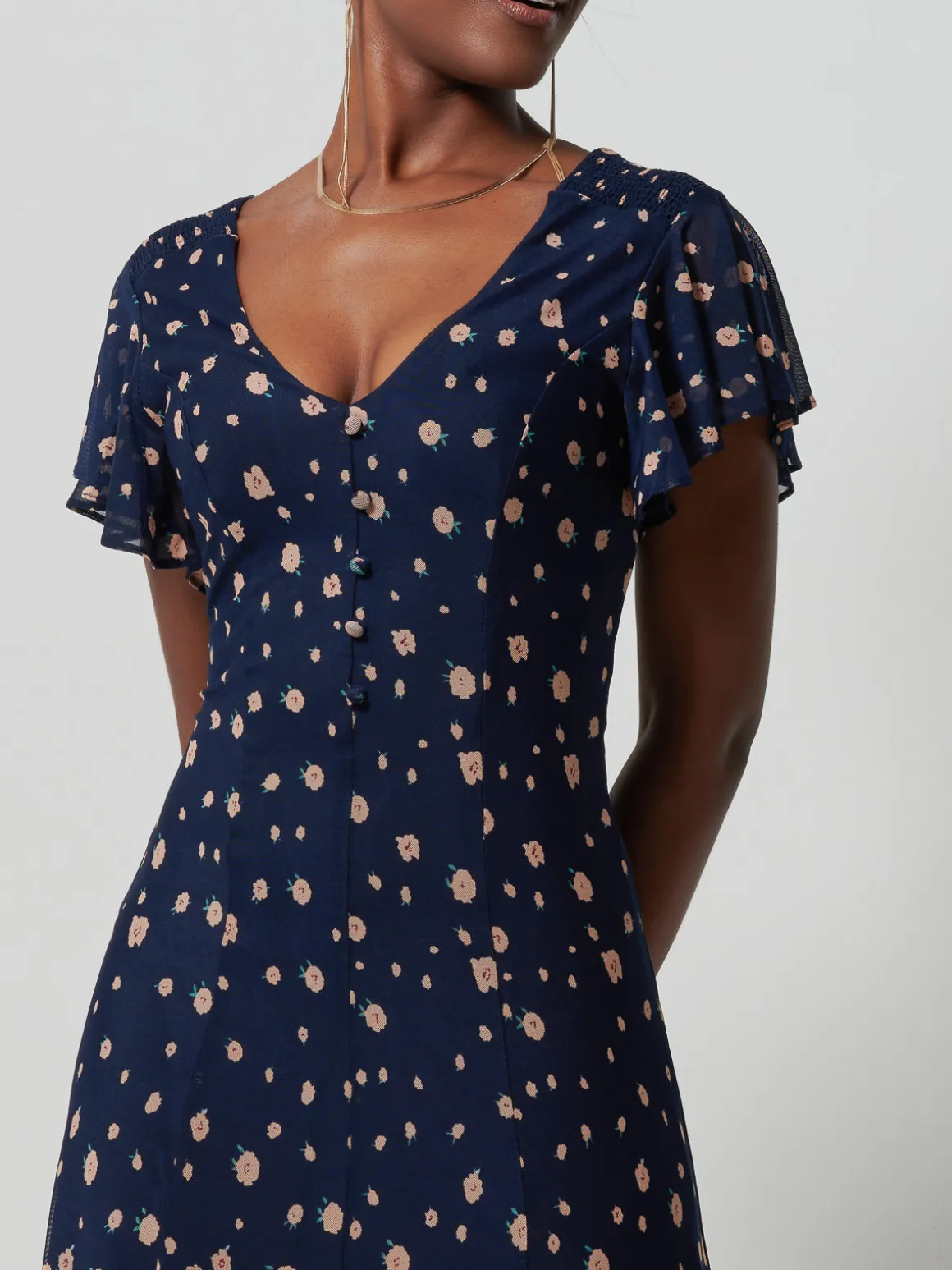 Mirrored Mesh Fit & Flare Midi Dress, Navy Floral