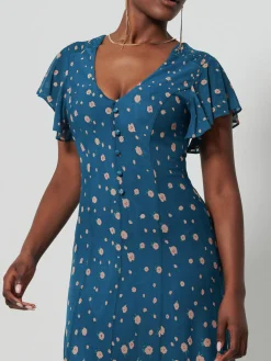 Mirrored Mesh Fit & Flare Midi Dress, Teal floral