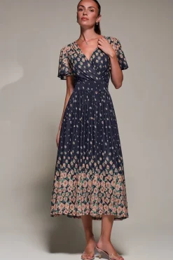 Mirrored Mesh Short Sleeve Midaxi Dress, Navy Floral