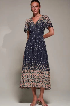 Mirrored Mesh Short Sleeve Midaxi Dress, Navy Floral