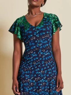 Mirrored Print Lace Maxi Dress, Green Multi